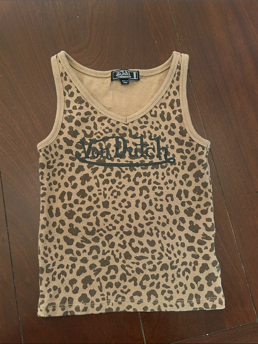 Von Dutch Tan Leopard Print Ribbed Tank Top